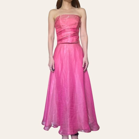 90s/y2k two piece vintage barbie pink shimmery chiffon prom dress - Fiesta XXS - Picture 7 of 8